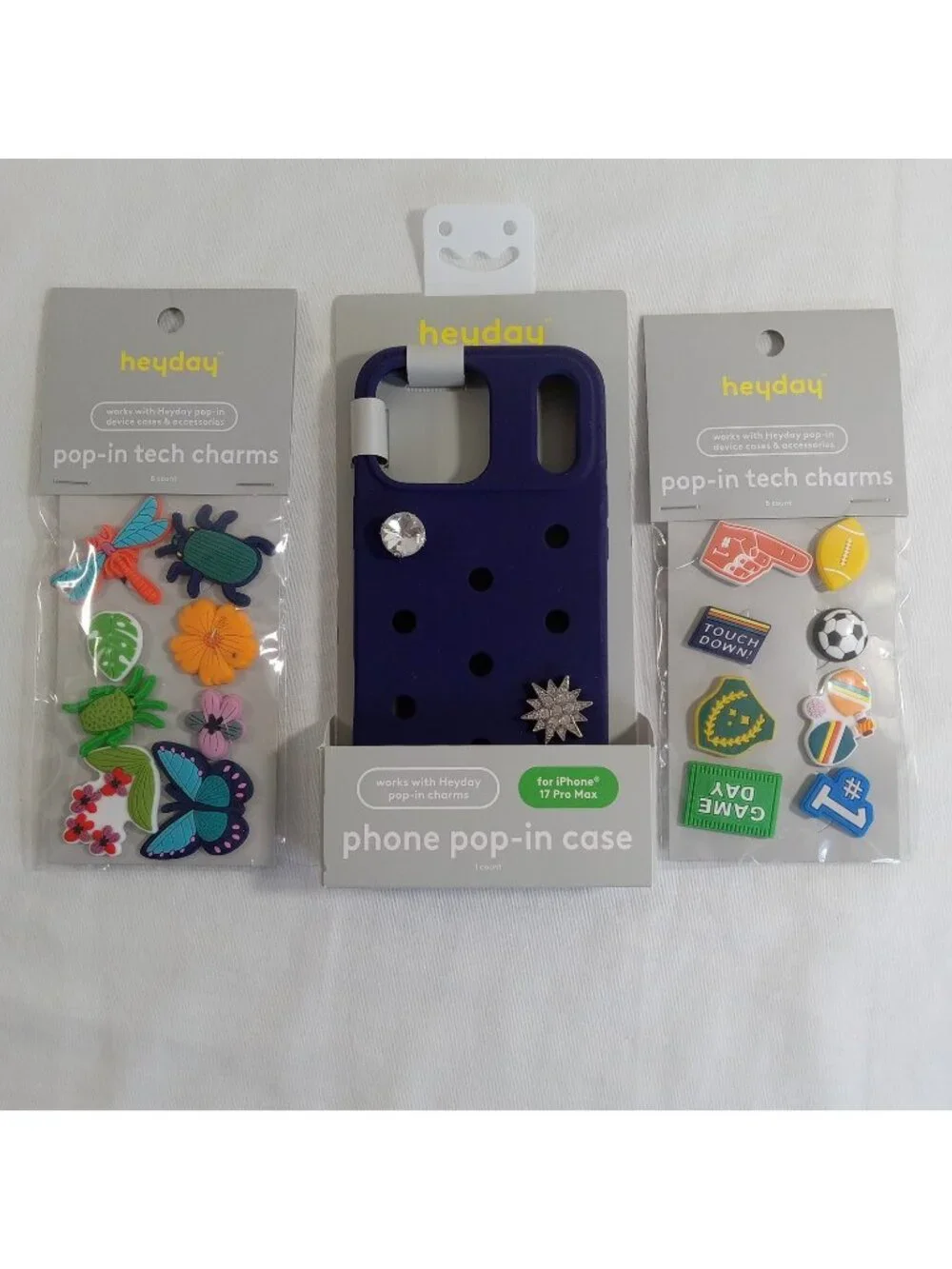 Heyday iPhone 17 Pro Max Pop-In Silicone Case Dark Blue & 2 Packs Tech Charms